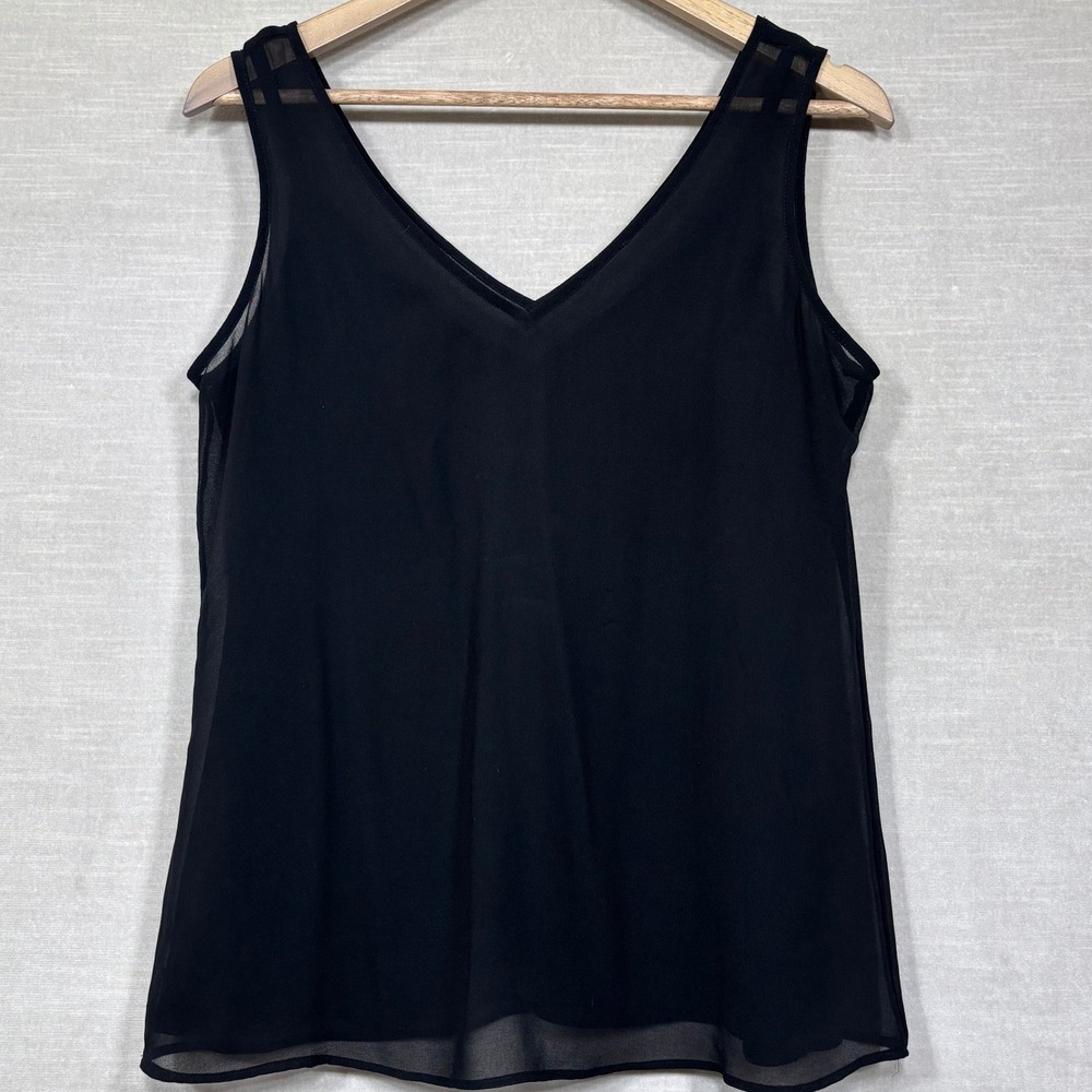 White House Black Market Tank Womens Small V-Neck Sheer Layered Chiffon